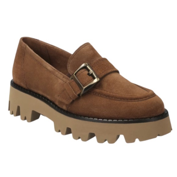 Brown leather Platform Loafer. Suede leather